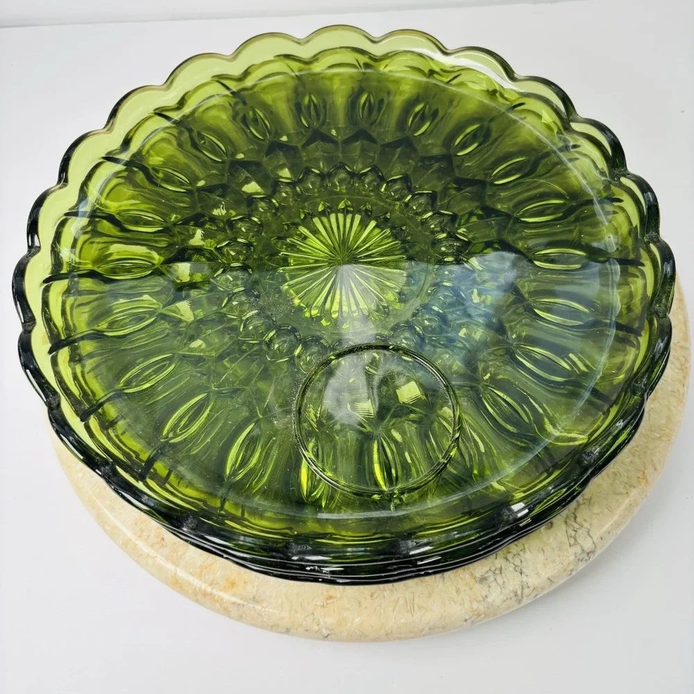 8 Piece Vintage Anchor Hocking Depression Glass Fairfield Green Glass  Snack Set